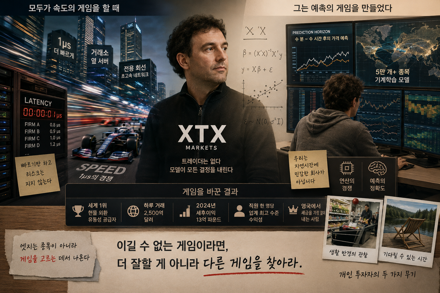 속도의 게임과 예측의 게임을 대비한 한 장 요약 — XTX의 선택, 게임을 바꾼 결과, 그리고 개인 투자자의 두 가지 무기